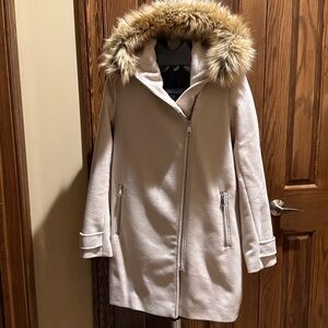 Women's Beige Fur-Trimmed Ski Jacket